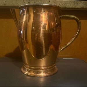 Vintage Taurus Portuguese Copper Pitcher with Brass Handle and Tin Interior 8”